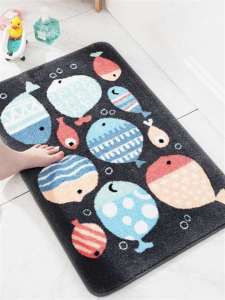 Absorbent Non-Slip Bathroom Door Mat Bedroom Bathroom Carpet Entrance Mat Home Use Floor Mat Geometric Pattern Handmade Linen