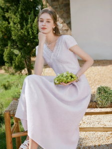 XIANGYING | V-Neck Lace Patchwork Slimming Summer Dress
