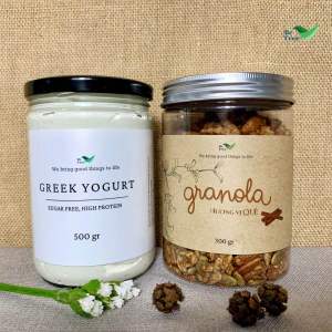 Combo: Sữa Chua Hy Lạp (500gr) & Granola Vị Quế (300gr) - Be Free - Healthy Giàu Protein Siêu Cuốn