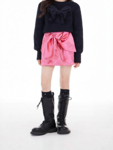 LOVESASAKIDS | Glossy Satin A-Line Skirt with Large 3D Bow