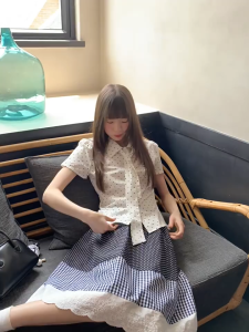 Korean Short Sleeve Polo Neck Shirts For Women Polka Dot Bow Tie Tops