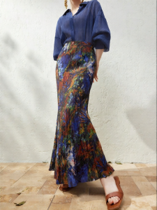 SUSHE | Vintage Dye Print Fish Tail Long Skirt