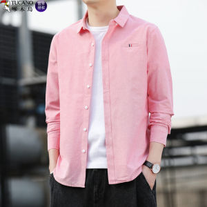 Woodpecker Long Sleeves Shirt Men 2024 Spring and Autumn Trendy Solid Color Shirt Fashion and Handsome Casual Thin Coat Men