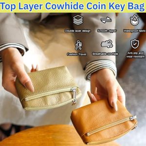 Head Cowhide Card Bag Top Layer Cowhide Coin Key Bag Portable Small Key Bag Purse Wallet