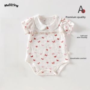 Breathable Pure Cotton Summer Baby Romper Triangle Crawler Suit Newborn Infant Clothing Short Sleeve Printed Baby Wrap Dress