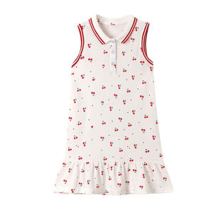 Cute Cherry Printed Sleeveless Collar Dress for Girls Summer Baby Birthday Party Fashion Clothing Kids Frocks