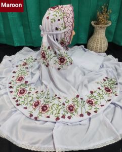 Mukena Dewasa Potongan Setelan Bahan Katun Polino Motif Bordir Bunga Raflesia