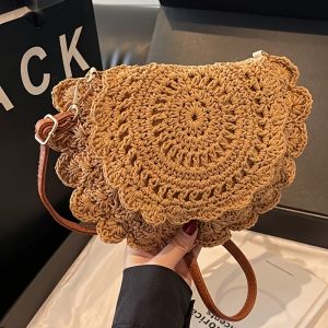 Vintage Woven Handbag New Vacation Round Summer Beach Bag Fashion Crossbody Straw-Woven Bag Ladies Messenger Bags