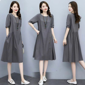 NUANKONG | Cotton Linen Summer Dress for Women Loose and Slimming