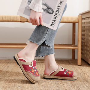 New Style Breathable Linen Yellow Embroidered Beijing Old Cloth Shoes Womens Student Versatile Fisherman Large Head Single Womens Shoes
