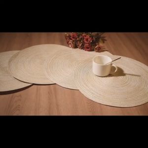 Bohemian Linen Placemat With Anti Slip And Heat-Resistant Circular Design Woven Coaster Solid Color Ramie Washable Home Cooking Insulation Coffee Table Mat Home Decoration Restaurant Desktop Accessories