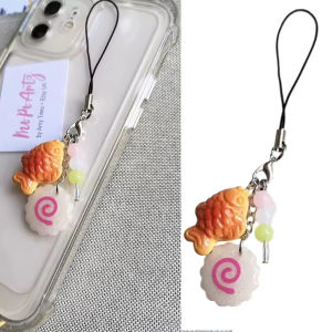 Cute Acrylic Pink Squid Roll Phone Lanyard Taiyaki Narutomaki Fish Cake Keychains Bag Keyring Accessories Friends Gift