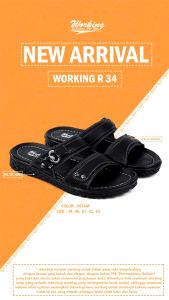 Sandal Slide Pria Bahan Kulit Working R-34 Sandal kasual pria dewasa Sandal Selop