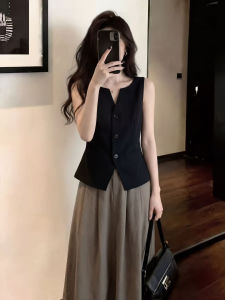 QFN | Elegant French Style Black Vest