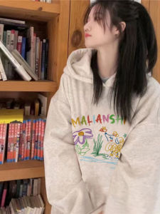 Pure Cotton American Retro Painting Trendy Hoodie Women Loose Small Lazy Top Comfortable Breathable Sweatshirt Korean Style