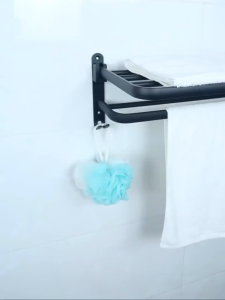 Bathroom hanging towel bath towel shelf with hooks Black Oxide Coated Aluminium Alloy Single Towel Bar Rack