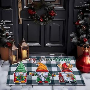 Thảm Chùi Chân Hình Ông Già Noel Kẻ Sọc Đỏ Đen VIKAMA Họa Tiết Bông Tuyết Phong Cách Hiện Đại Dùng Được Trong Nhà Và Ngoài Trời Đặt Ở Cửa Ra Vào Hiên Nhà.