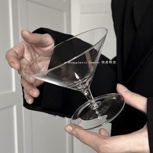 Low Footed Martini Glass Champagne Cup Wide Mouth Thin Body Cocktail Glass Nordic Style Pure Color Handmade Glassware