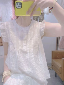Sweet Stylish French Pleated Sleeveless Doll Top Fashionable Versatile Summer 2025 Breathable Cool Feeling round Neck Shirt