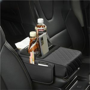 Car Center Console Armrest Cushion PU Leather Thick Memory Cotton with Cup Holder Tissue Box Universal Elbow Support Plus Pad
