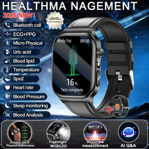 2026 New Health Sport AI Diagnosis ECG Smart Watch Body Analysis Uric Acid Blood Lipids Blood Pressure Smart Watches For Men Wom