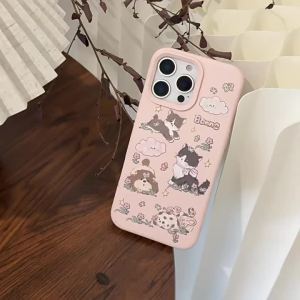 Spring ins flower cat cartoon cute phone case for iPhone 17 16 Pro Max 15 14 13 12 11 creative design sweet girl pink oil painting shockproof silicone soft cover seasonal bestseller