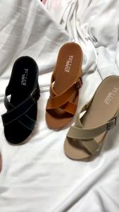 Yellow Florin - Sandal Flat Wanita Model Silang Gesper Kulit Sintetis - DN 005