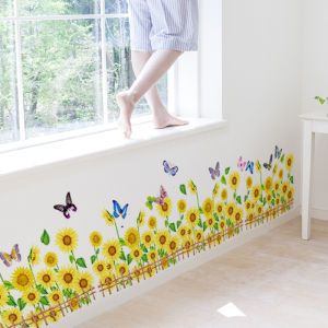 Wall Stickers PVC ป้องกันน้ำ ตกแต่งบ้านสไตล์ชนบท กระดาษติดผนังแบบแบน พืชและดอกไม้ สำหรับห้องนอน ความสุขที่ใช้งานได้จริง
