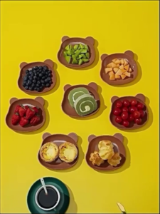 Piring Mini Anak Model Beruang 3 warna / Piring Makan Anak Kecil Lucu Glossy/ Alas Cemilan Buah