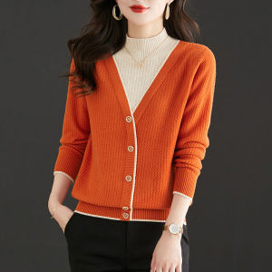 Elegant Fashion Faux Two-Piece High-Necked Sweater