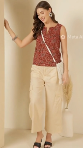 DEBAYU Nayo Cotton Sleeveless Kurti Size XS to XL Ethnic Design Tunic/Blouse Malaysia
