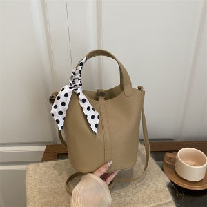 Trendy Retro Commuter Womens Tote Bag Crossbody Shoulder Bag Bucket Shape Soft PU Leather Pure Color Handbag for Youth