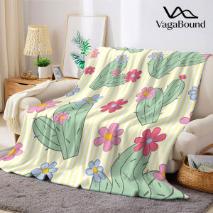 BILIBILI | yellow stripe cactus flower Flannel Blanket Warm Soft Halloween Christmas Decorative Couch Warm Cozy All-Season Gift