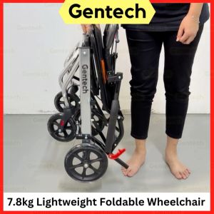 Gentech Foldable Light Weight 7.3kg Pull Rod Wheelchair Mesh Fabric Seat Kerusi Orang Tua Roda Ringan
