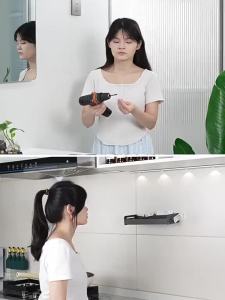 [SG Seller]Bathroom Double-Pole Towel Rack Bathroom Storage Rack Bathroom Towels Rack Punch-Free Wall-Mounted Storage Rack