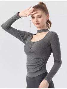 New Womens Yoga Fitness Clothes Long Sleeve Sports Top with Chest Pad Quick Dry Beautiful Back Pilates Training Sportswear