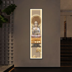New Chinese Style Zen Buddhist Decorative Painting with LED Light Illumination for Entrance Hall Corridor Living Room Hanging Artwork