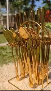 1 buah Sendok makan Garpu makan Gold Emas / Alat makan dapur / Sendok Garpu stainless