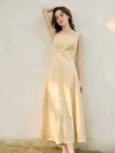 INMAN | French Square Neck Halter Waist Dress