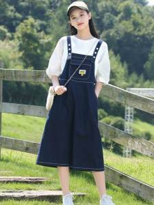 ชุดเดรสยีนส์แขนกุดสองชิ้นสำหรับเด็กผู้หญิง ชุดเดรสฤดูใบไม้ผลิและฤดูร้อน ชุดเดรสกระโปรงทรงเอเอวสูงสำหรับเด็กผู้หญิง