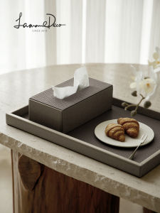 Luxurious Square Tissue Box Holder Wooden Surface PU Leather Hotel Special Use Home Decoration Item Lightweight Elegant Style