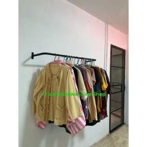 ราวแขวนผ้าเหล็กแท้ ยึดติดผนัง สไตล์ลอฟท์งานเหล็กแท้ หนาใหญ่ (แถมน็อตฟลุ๊กยึดติดผนัง)