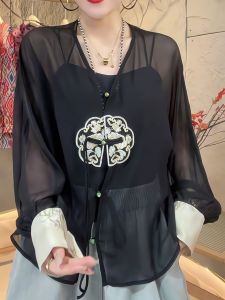 New Chinese Style National Trend Early Spring Summer 2025 Womens Buttoned Shirt High End Beautiful Matching Top