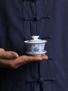 Mini Ceramic Tea Set Travel Size Three-Axis Bowl Two-Cup Three-Cup Tulip Shape Blue And White High Temperature Resistant Tea Cups