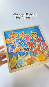 Montessori Wooden Magnet Fishing Game Board Sea Animals for Party Gift