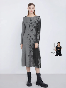 SDEER | Winter Round Neck Ink Wash Knit Dress for Women