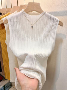 DVDK | White Lace Hollow Knitted Sleeveless Fitted Blouse