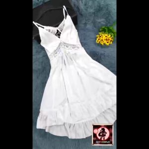 💗Ready stock 💗Womens Pure Lust Thin Sling Lace Nightgown Set 女式纯欲风薄款吊带蕾丝睡裙套装