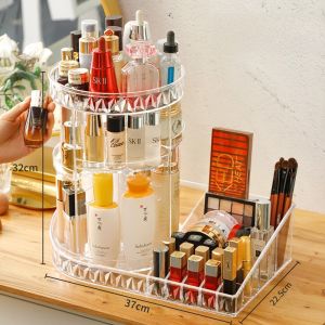 Transparent Acrylic Rotating Makeup Storage Box Lipstick Skincare Product Organizer Desktop Cosmetic Holder Bedroom Storage