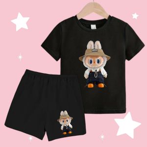 Setelan anak perempuan/laki-laki pop mart labubu topi baju+celana